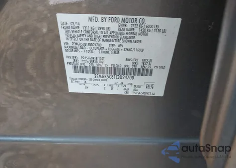 2014 Ford Flex Sel из США, поврежденный, VIN 2FMGK5C81EBD24700